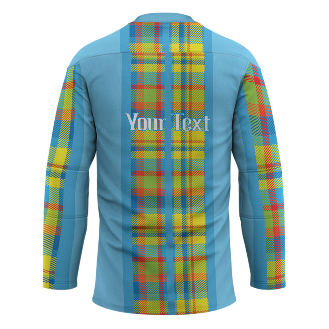 Personalized Bon Fete Kweyol Sent Lisi Hockey Jersey Saint Lucia Creole Day Madras Motifs Blue