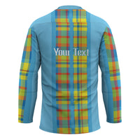 Personalized Bon Fete Kweyol Sent Lisi Hockey Jersey Saint Lucia Creole Day Madras Motifs Blue