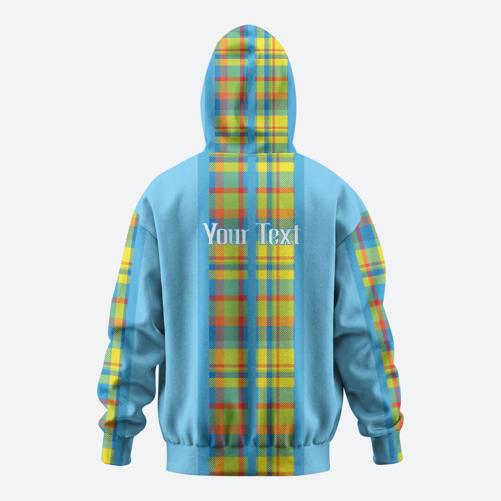 Personalized Bon Fete Kweyol Sent Lisi Hoodie Saint Lucia Creole Day Madras Motifs Blue