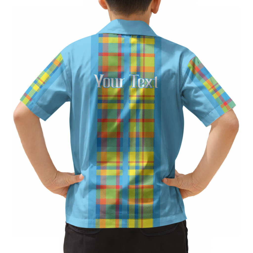 Personalized Bon Fete Kweyol Sent Lisi Kid Hawaiian Shirt Saint Lucia Creole Day Madras Motifs Blue