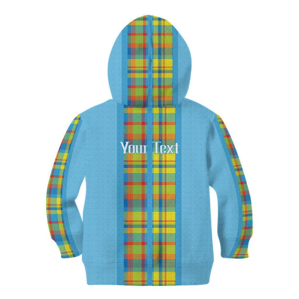Personalized Bon Fete Kweyol Sent Lisi Kid Hoodie Saint Lucia Creole Day Madras Motifs Blue
