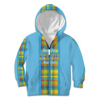 Personalized Bon Fete Kweyol Sent Lisi Kid Hoodie Saint Lucia Creole Day Madras Motifs Blue