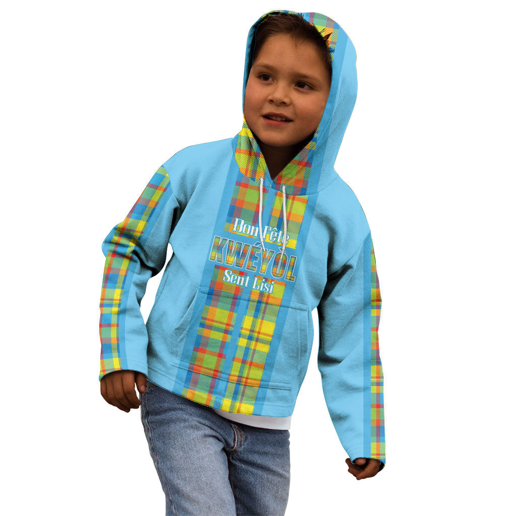 Personalized Bon Fete Kweyol Sent Lisi Kid Hoodie Saint Lucia Creole Day Madras Motifs Blue
