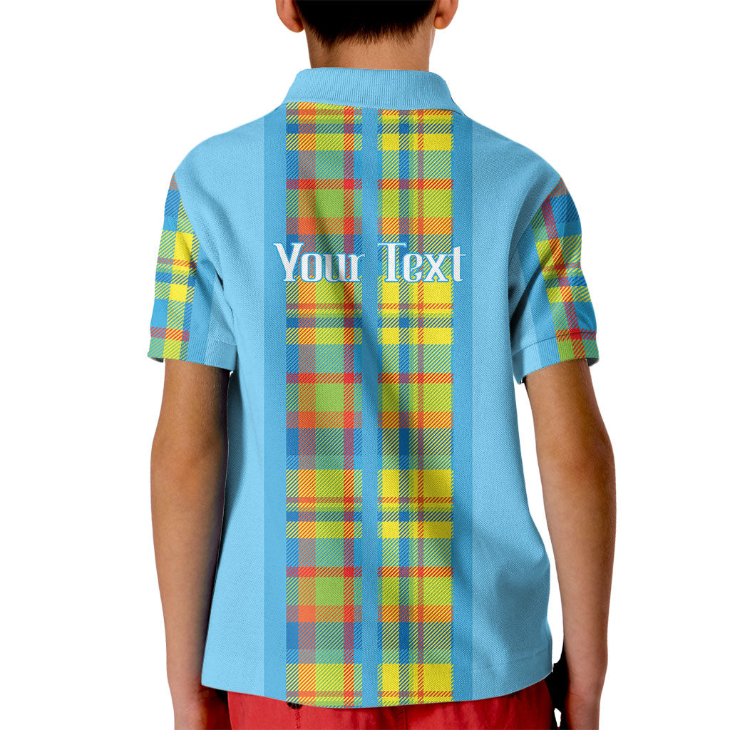 Personalized Bon Fete Kweyol Sent Lisi Kid Polo Shirt Saint Lucia Creole Day Madras Motifs Blue