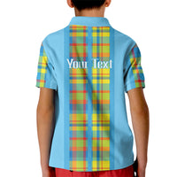 Personalized Bon Fete Kweyol Sent Lisi Kid Polo Shirt Saint Lucia Creole Day Madras Motifs Blue