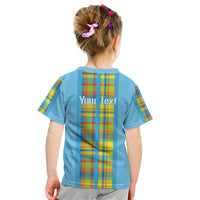 Personalized Bon Fete Kweyol Sent Lisi Kid T Shirt Saint Lucia Creole Day Madras Motifs Blue