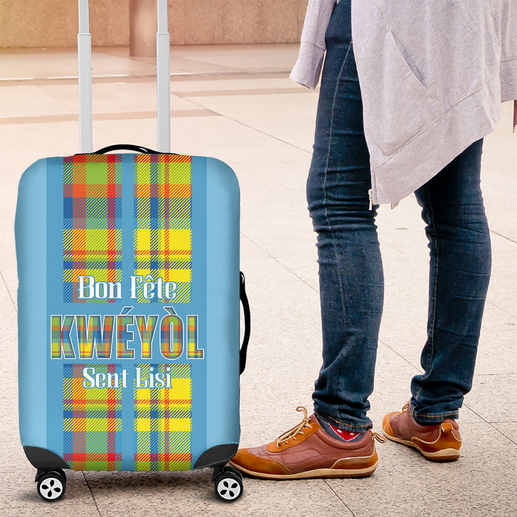 Bon Fete Kweyol Sent Lisi Luggage Cover Saint Lucia Creole Day Madras Motifs Blue
