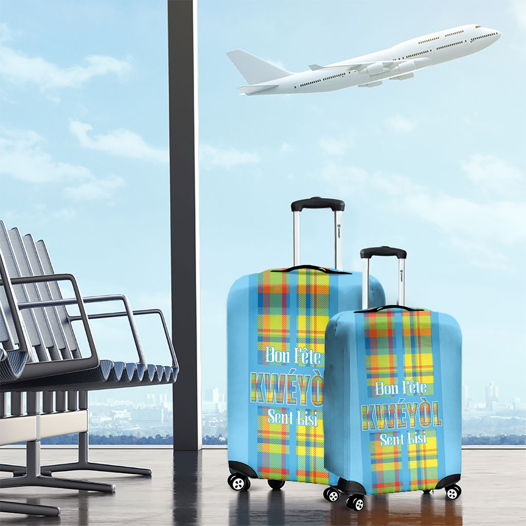 Bon Fete Kweyol Sent Lisi Luggage Cover Saint Lucia Creole Day Madras Motifs Blue