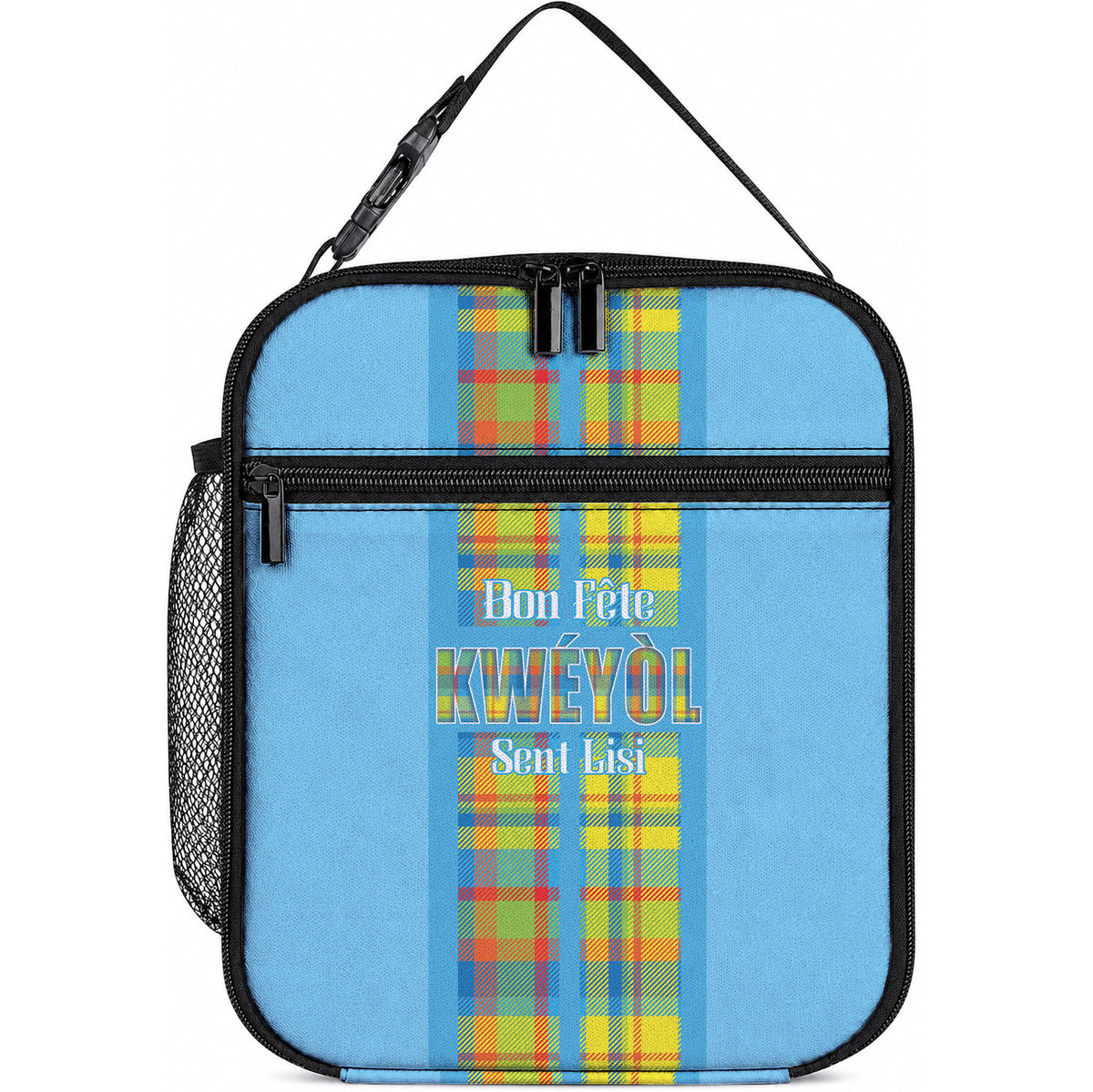 Bon Fete Kweyol Sent Lisi Lunch Bag Saint Lucia Creole Day Madras Motifs Blue