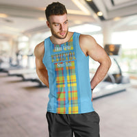 Personalized Bon Fete Kweyol Sent Lisi Men Tank Top Saint Lucia Creole Day Madras Motifs Blue