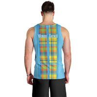 Personalized Bon Fete Kweyol Sent Lisi Men Tank Top Saint Lucia Creole Day Madras Motifs Blue