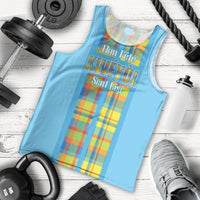 Personalized Bon Fete Kweyol Sent Lisi Men Tank Top Saint Lucia Creole Day Madras Motifs Blue