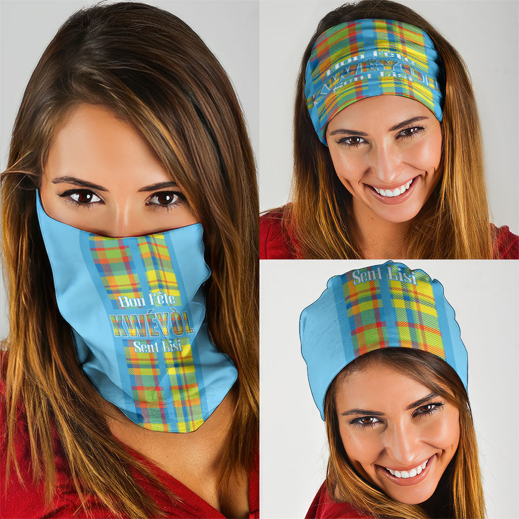 Bon Fete Kweyol Sent Lisi Neck Gaiter Saint Lucia Creole Day Madras Motifs Blue