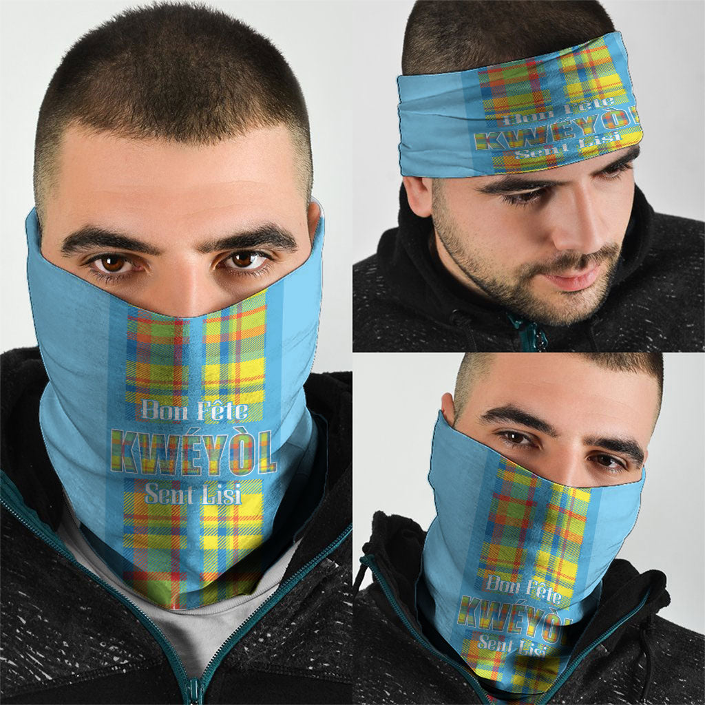 Bon Fete Kweyol Sent Lisi Neck Gaiter Saint Lucia Creole Day Madras Motifs Blue