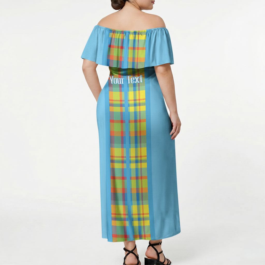 Personalized Bon Fete Kweyol Sent Lisi Off Shoulder Maxi Dress Saint Lucia Creole Day Madras Motifs Blue