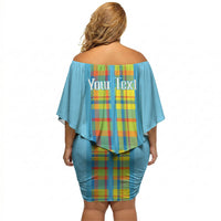Personalized Bon Fete Kweyol Sent Lisi Off Shoulder Short Dress Saint Lucia Creole Day Madras Motifs Blue