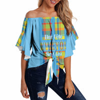 Personalized Bon Fete Kweyol Sent Lisi Off Shoulder Wrap Waist Top Saint Lucia Creole Day Madras Motifs Blue