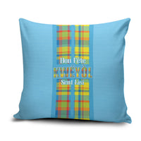 Bon Fete Kweyol Sent Lisi Pillow Cover Saint Lucia Creole Day Madras Motifs Blue