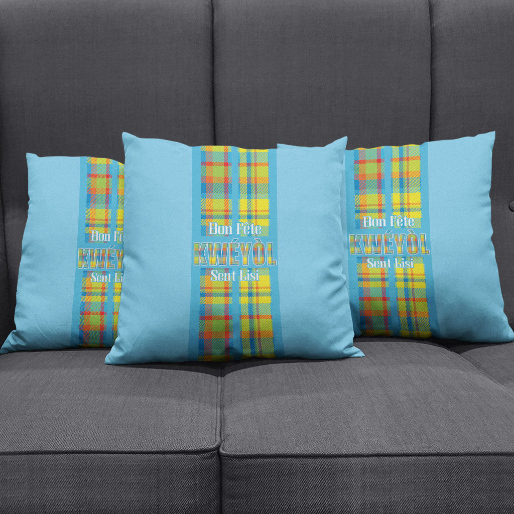Bon Fete Kweyol Sent Lisi Pillow Cover Saint Lucia Creole Day Madras Motifs Blue
