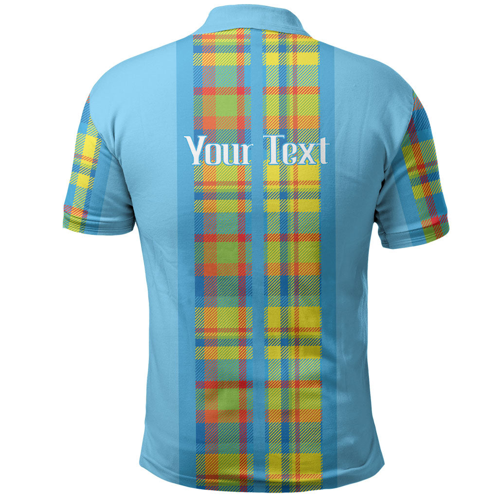 Personalized Bon Fete Kweyol Sent Lisi Polo Shirt Saint Lucia Creole Day Madras Motifs Blue