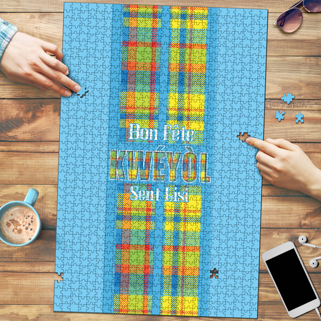 Bon Fete Kweyol Sent Lisi Puzzle Saint Lucia Creole Day Madras Motifs Blue