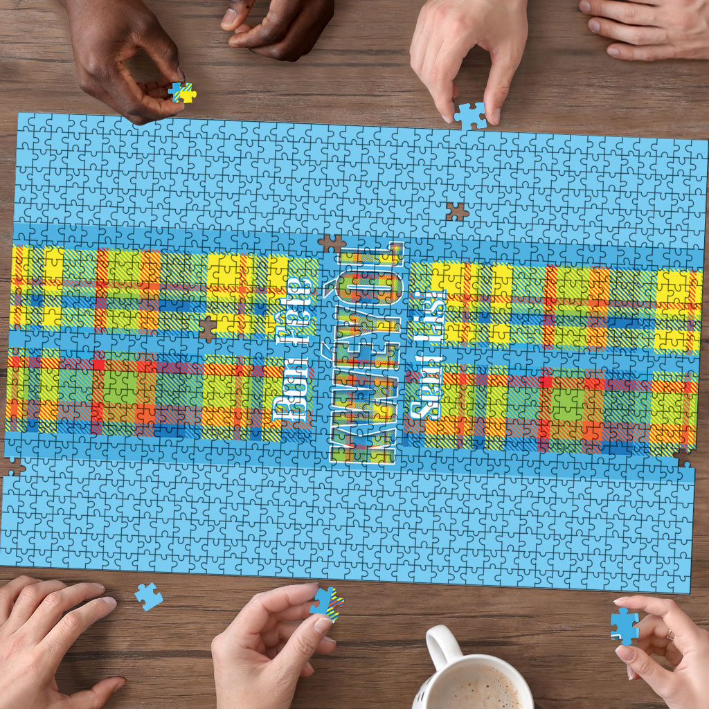 Bon Fete Kweyol Sent Lisi Puzzle Saint Lucia Creole Day Madras Motifs Blue