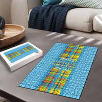 Bon Fete Kweyol Sent Lisi Puzzle Saint Lucia Creole Day Madras Motifs Blue