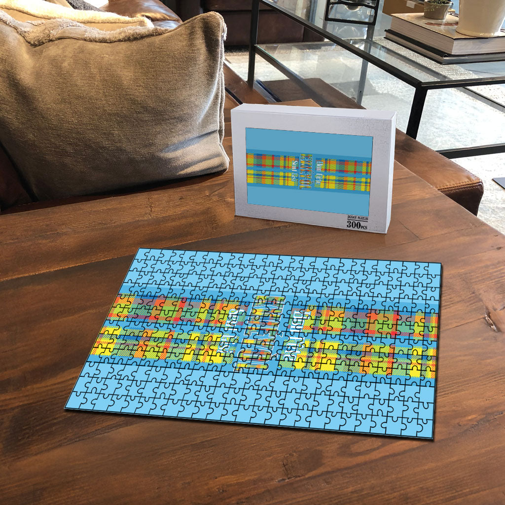 Bon Fete Kweyol Sent Lisi Puzzle Saint Lucia Creole Day Madras Motifs Blue