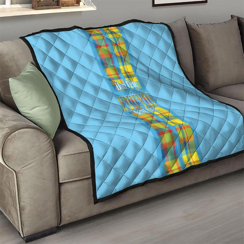 Bon Fete Kweyol Sent Lisi Quilt Saint Lucia Creole Day Madras Motifs Blue