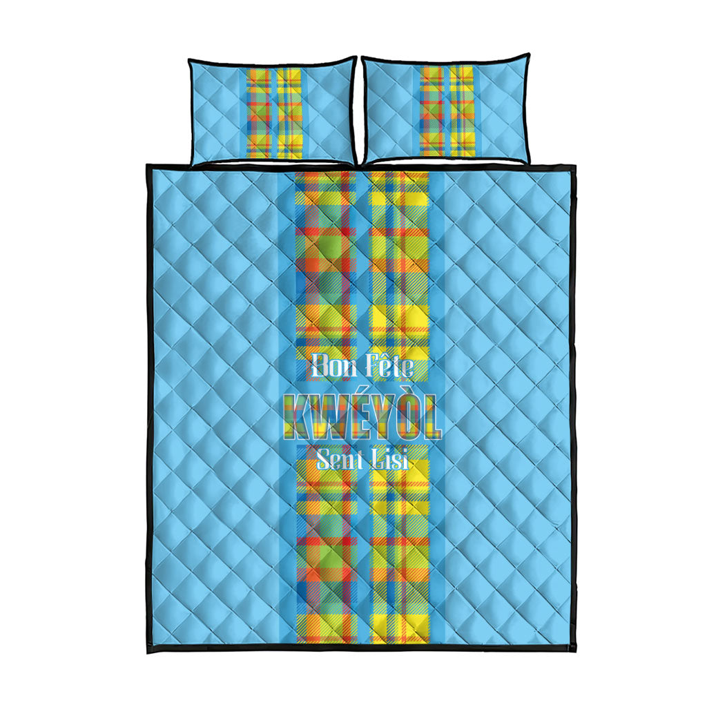 Bon Fete Kweyol Sent Lisi Quilt Bed Set Saint Lucia Creole Day Madras Motifs Blue