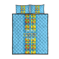 Bon Fete Kweyol Sent Lisi Quilt Bed Set Saint Lucia Creole Day Madras Motifs Blue