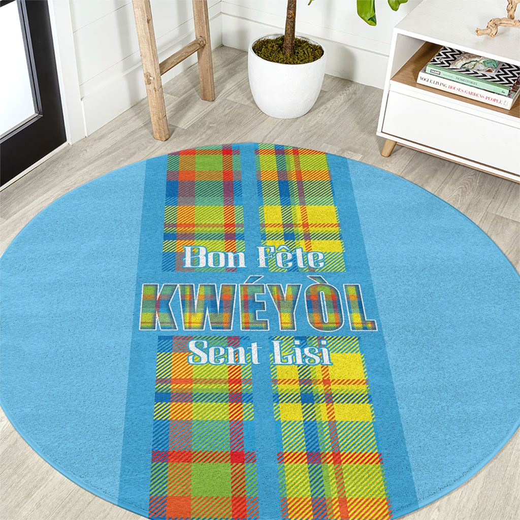 Bon Fete Kweyol Sent Lisi Round Carpet Saint Lucia Creole Day Madras Motifs Blue