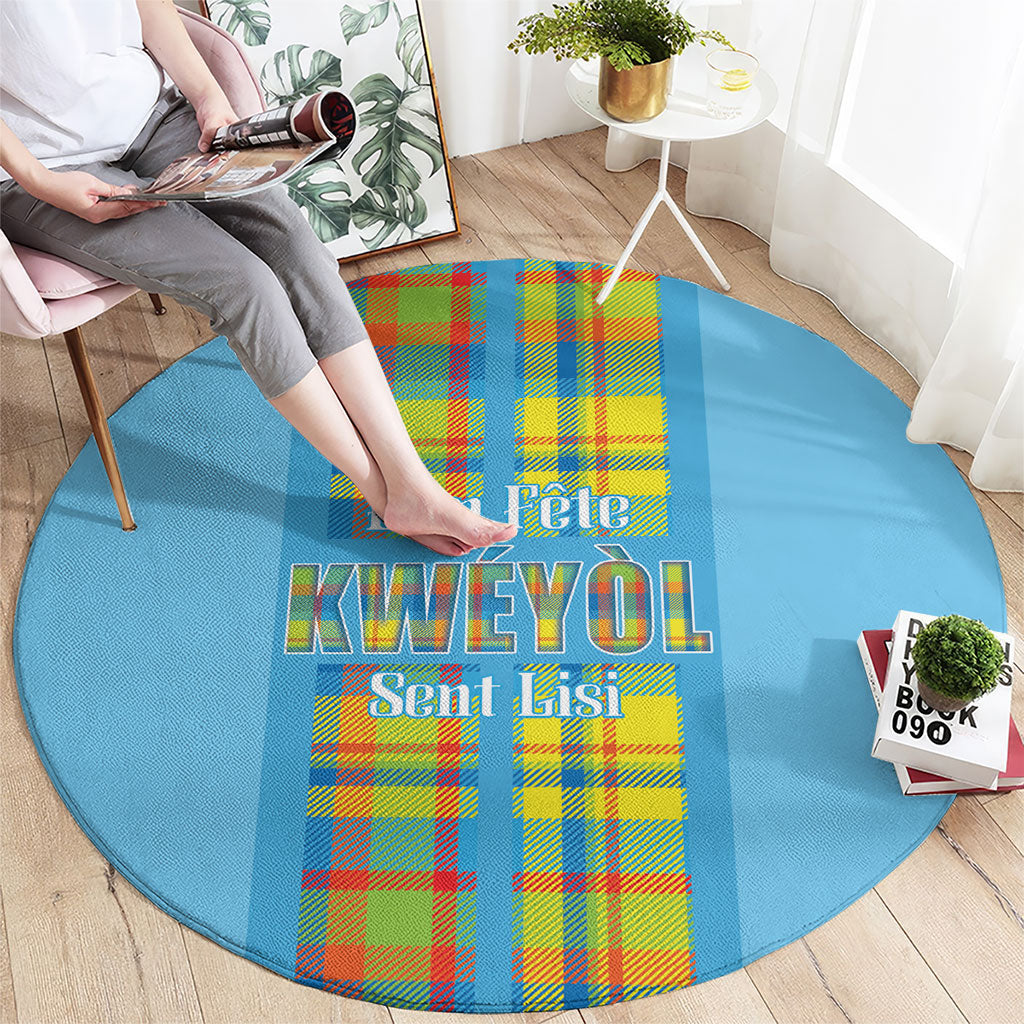 Bon Fete Kweyol Sent Lisi Round Carpet Saint Lucia Creole Day Madras Motifs Blue