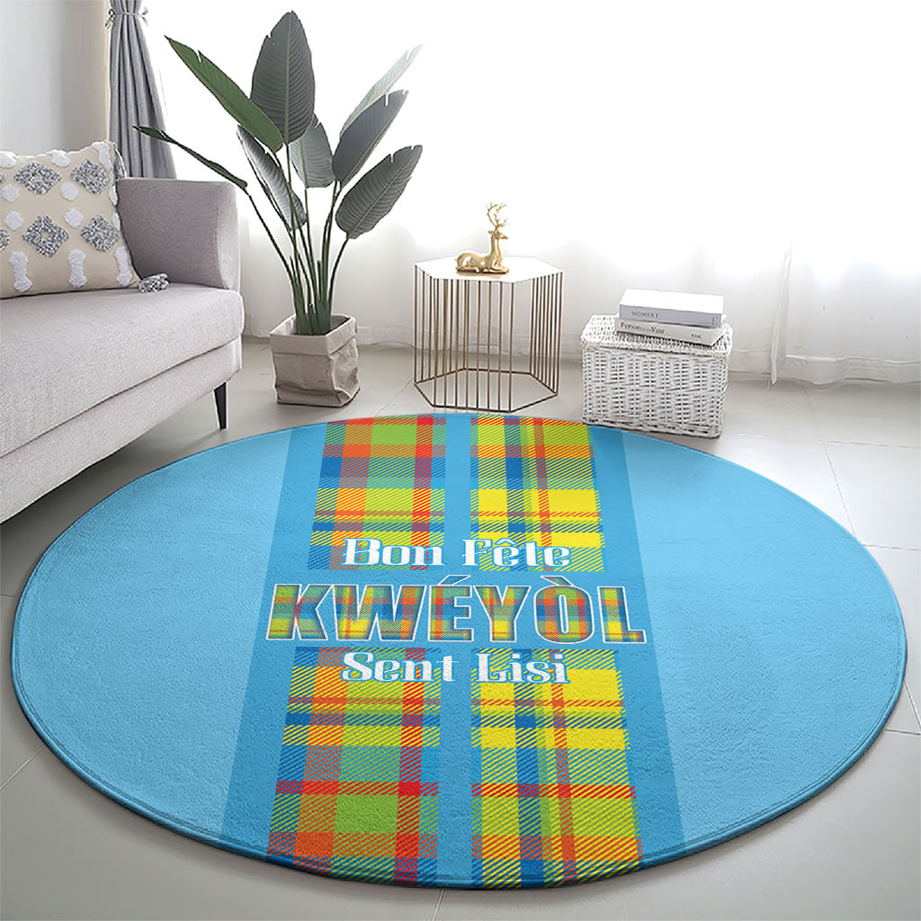 Bon Fete Kweyol Sent Lisi Round Carpet Saint Lucia Creole Day Madras Motifs Blue