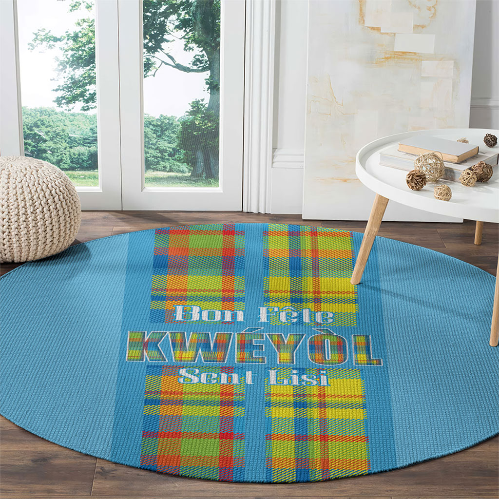 Bon Fete Kweyol Sent Lisi Round Carpet Saint Lucia Creole Day Madras Motifs Blue