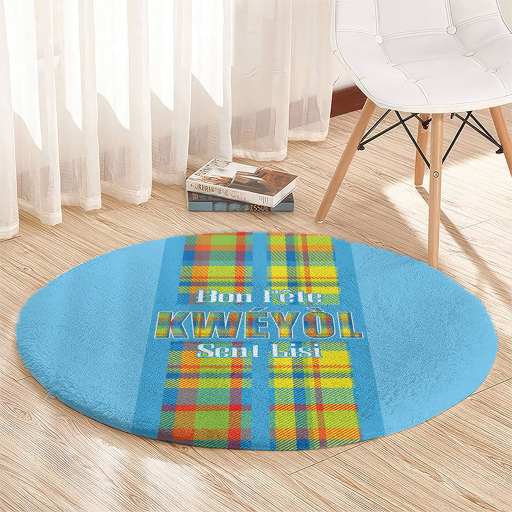 Bon Fete Kweyol Sent Lisi Round Carpet Saint Lucia Creole Day Madras Motifs Blue
