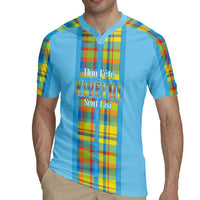 Personalized Bon Fete Kweyol Sent Lisi Rugby Jersey Saint Lucia Creole Day Madras Motifs Blue