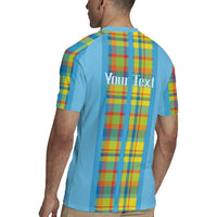 Personalized Bon Fete Kweyol Sent Lisi Rugby Jersey Saint Lucia Creole Day Madras Motifs Blue