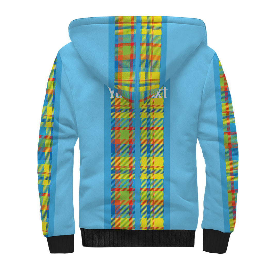 Personalized Bon Fete Kweyol Sent Lisi Sherpa Hoodie Saint Lucia Creole Day Madras Motifs Blue