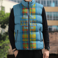 Personalized Bon Fete Kweyol Sent Lisi Sleeveless Puffer Jacket Saint Lucia Creole Day Madras Motifs Blue