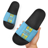 Bon Fete Kweyol Sent Lisi Slide Sandals Saint Lucia Creole Day Madras Motifs Blue