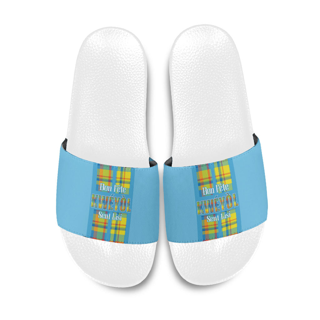 Bon Fete Kweyol Sent Lisi Slide Sandals Saint Lucia Creole Day Madras Motifs Blue