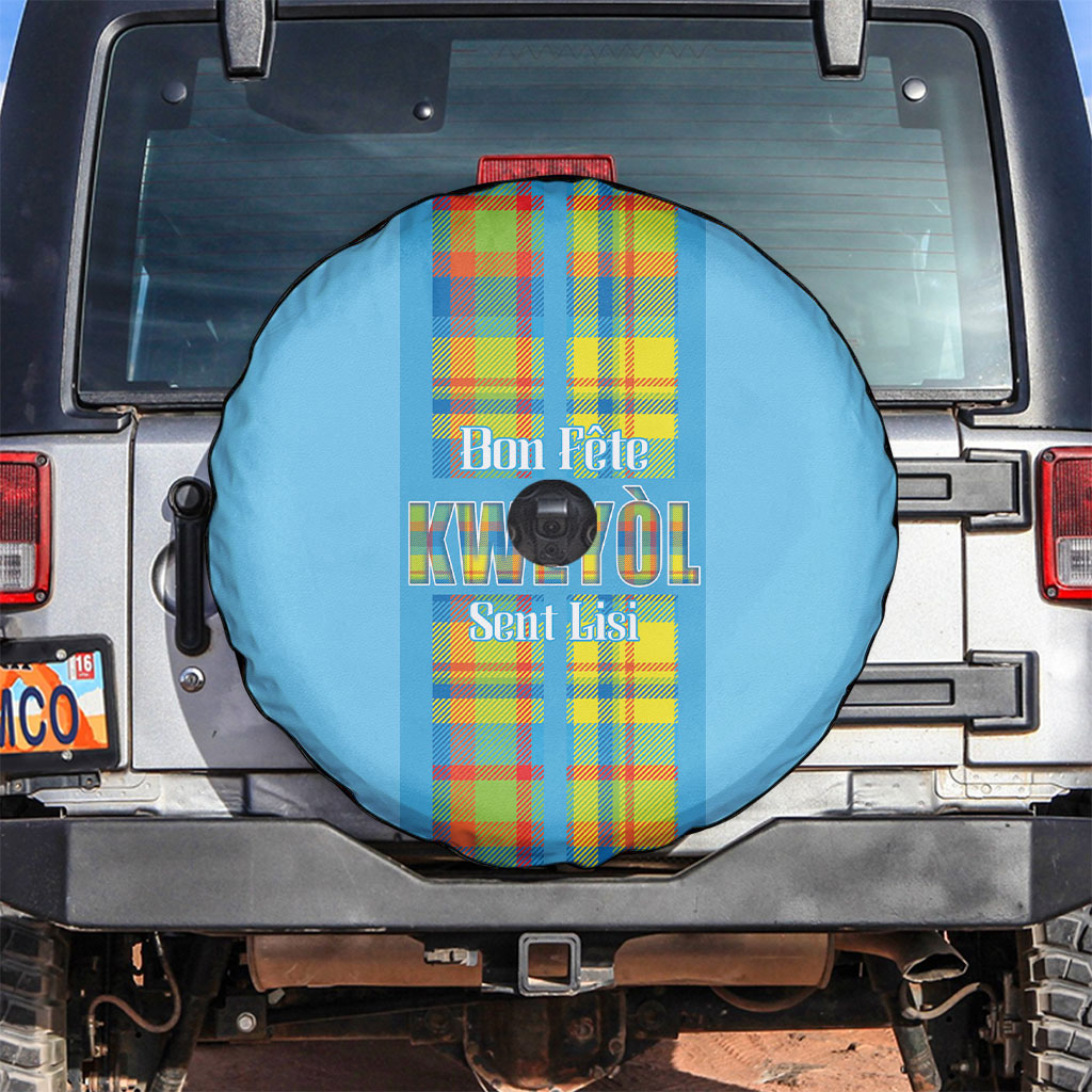Bon Fete Kweyol Sent Lisi Spare Tire Cover Saint Lucia Creole Day Madras Motifs Blue