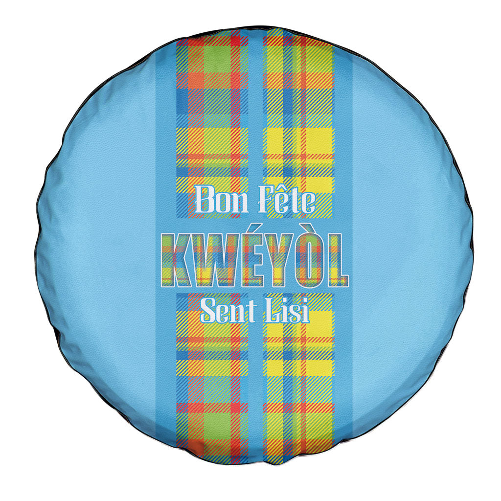 Bon Fete Kweyol Sent Lisi Spare Tire Cover Saint Lucia Creole Day Madras Motifs Blue