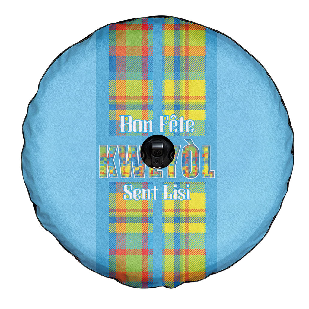 Bon Fete Kweyol Sent Lisi Spare Tire Cover Saint Lucia Creole Day Madras Motifs Blue