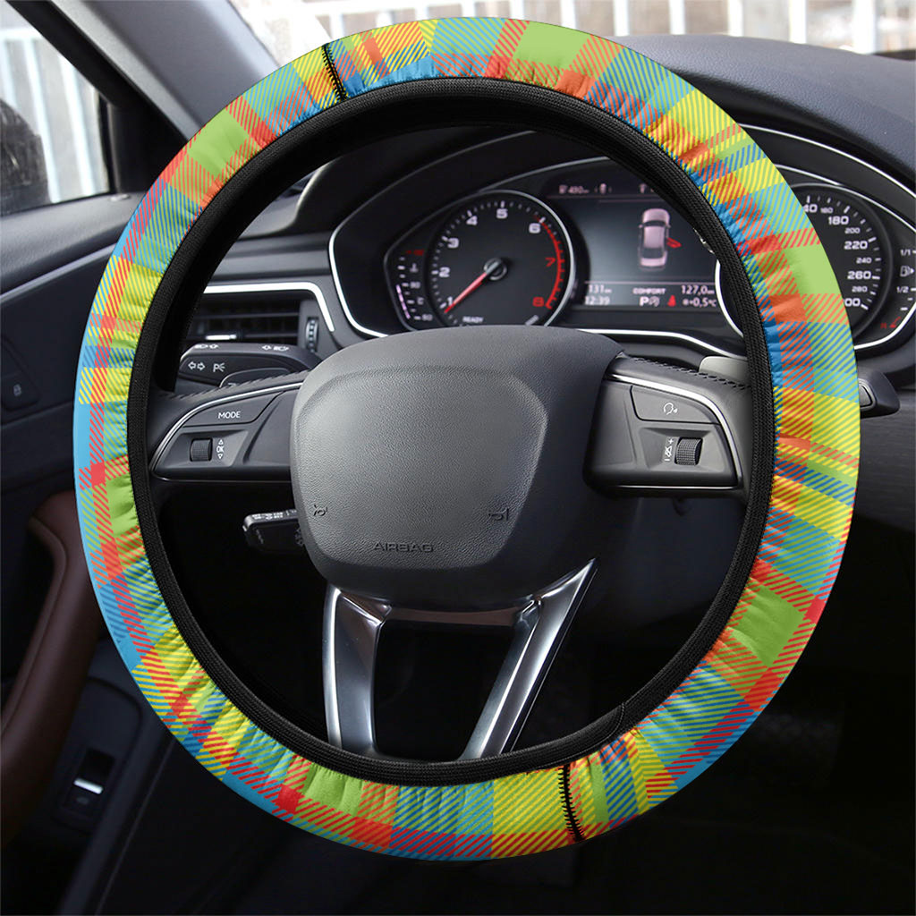 Bon Fete Kweyol Sent Lisi Steering Wheel Cover Saint Lucia Creole Day Madras Motifs Blue