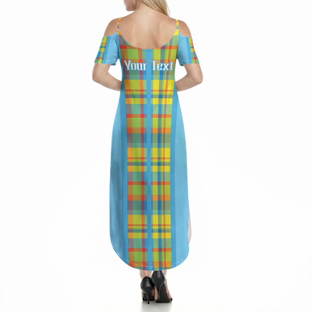 Personalized Bon Fete Kweyol Sent Lisi Summer Maxi Dress Saint Lucia Creole Day Madras Motifs Blue