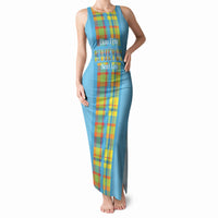 Personalized Bon Fete Kweyol Sent Lisi Tank Maxi Dress Saint Lucia Creole Day Madras Motifs Blue