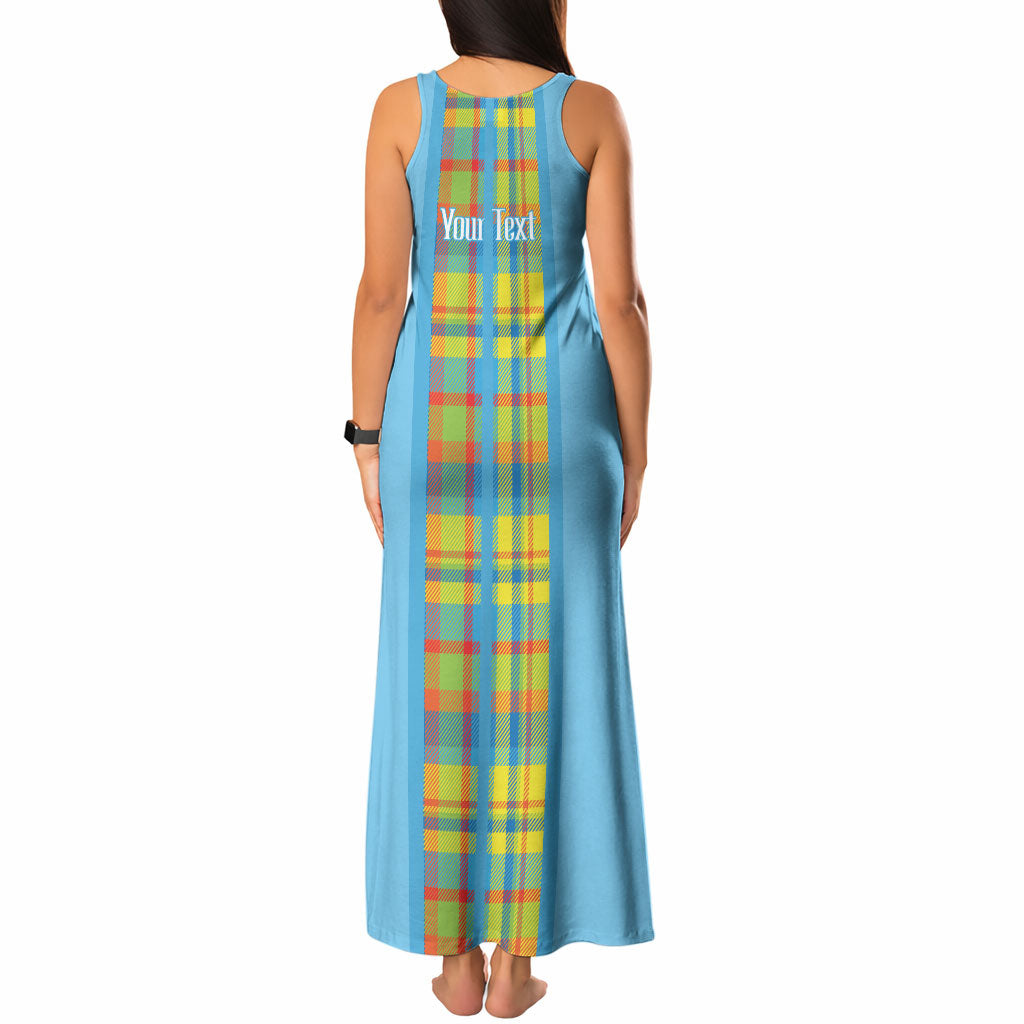 Personalized Bon Fete Kweyol Sent Lisi Tank Maxi Dress Saint Lucia Creole Day Madras Motifs Blue