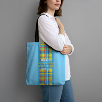 Bon Fete Kweyol Sent Lisi Tote Bag Saint Lucia Creole Day Madras Motifs Blue